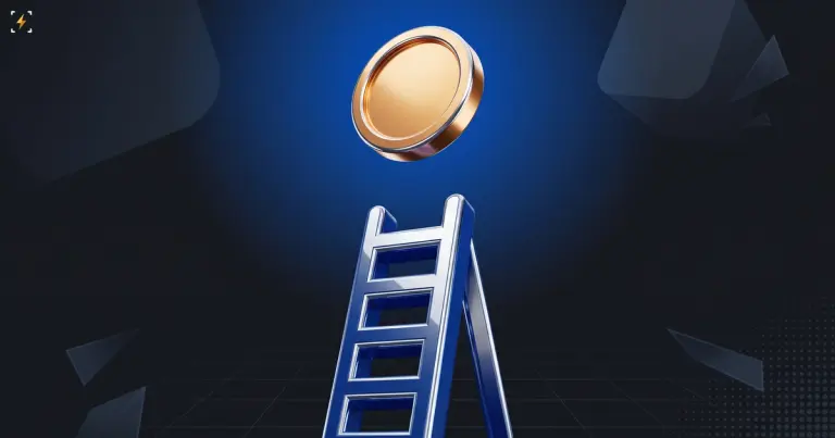Ladder ending well below a gold coin that floats far above its top rung