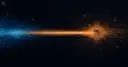 Плоская векторная иллюстрация тускнеющего синего потока частиц, стекающего в светящийся янтарный микрочип с маленьким символом Ethereum внутри и расходящимися линиями цепей — символ переноса капитала компании с покупок Ethereum на разработку собственного чипа и ИИ