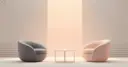 A matte grey armchair facing an empty rose-coloured one across a small table, illustrating the debate over AI romance and cheating