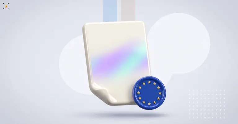 Blank sheet with an iridescent watermark sheen and a blue EU badge leaning on its corner