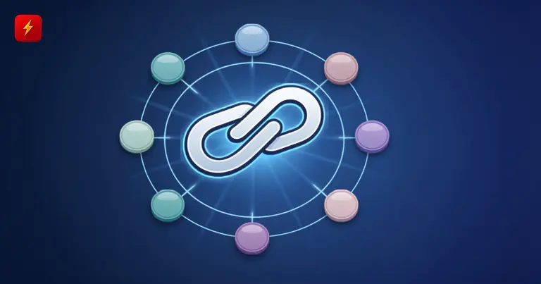 Ten nodes around a central chain link, symbolizing the shared RL1 blockchain network