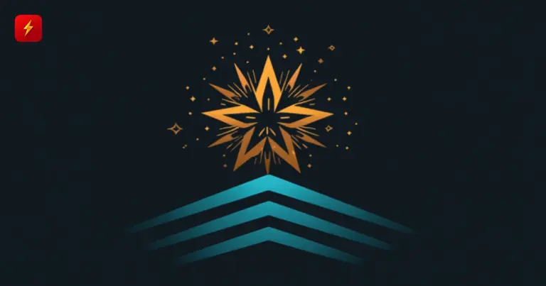A bursting golden star surrounded by smaller sparkling stars above a rising teal chevron pattern, symbolizing recognition of rising young scientific talent