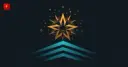 A bursting golden star surrounded by smaller sparkling stars above a rising teal chevron pattern, symbolizing recognition of rising young scientific talent