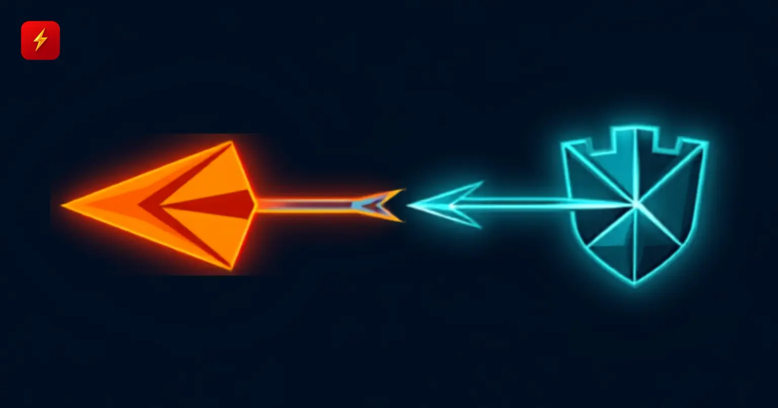 A glowing orange arrow pointing away from a glowing cyan fortified shield with an arrow pointing toward it, symbolizing users migrating from an exiting exchange to a more secure, regulated platform