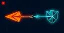 A glowing orange arrow pointing away from a glowing cyan fortified shield with an arrow pointing toward it, symbolizing users migrating from an exiting exchange to a more secure, regulated platform