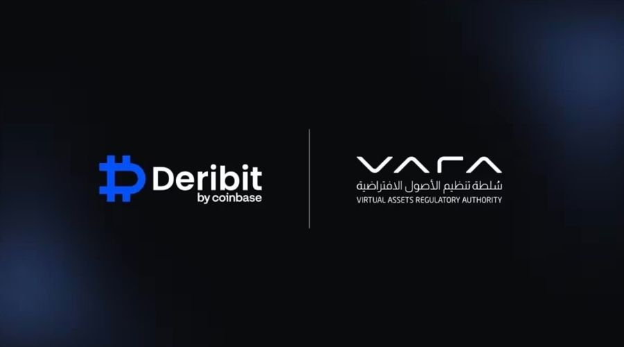 Официальное сочетание логотипов Deribit by Coinbase и VARA (регулятора виртуальных активов Дубая)