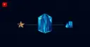 A star, a glowing data-center crystal, and a water droplet with a report icon connected in a row, symbolizing commitments between a state and an AI infrastructure builder