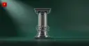 Glossy 3D column with a network node on an emerald background — symbolizing a tokenized fund on the blockchain