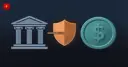 A bank building and a shield next to a stablecoin symbolize banks pushing back against stablecoin yield