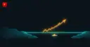 A rising price line and a ship silhouette in a narrow strait between two shorelines, symbolizing bitcoin gains amid Hormuz talks