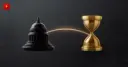 A dark Capitol dome next to a gold hourglass, symbolizing the CLARITY Act delay