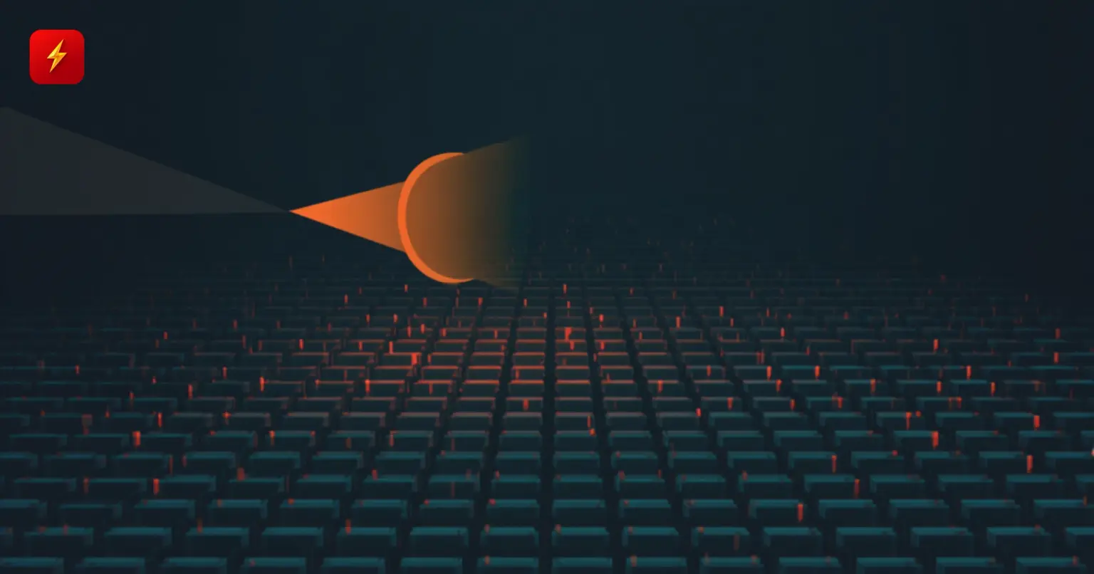 Glowing scanning beam sweeping over a field of code blocks with red finding markers — cover for the Bitcoin AI security audit news