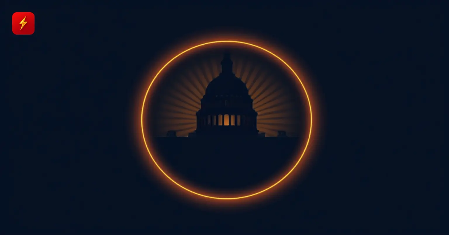 A Capitol dome silhouette radiating light inside a glowing ring — cover for the CLARITY Act Senate vote delayed to September news