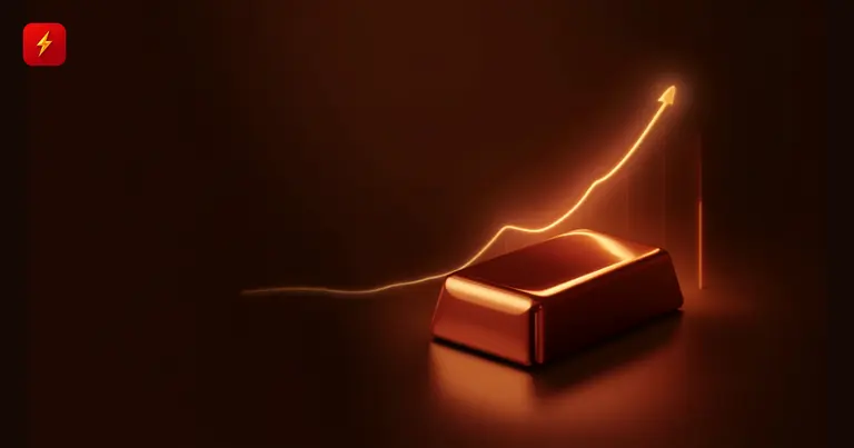 Copper ingot with a rising price chart line symbolizing record-high prices
