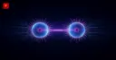 Two glowing entangled qubits connected by an energy beam — cover for D-Wave's dual-rail qubits news