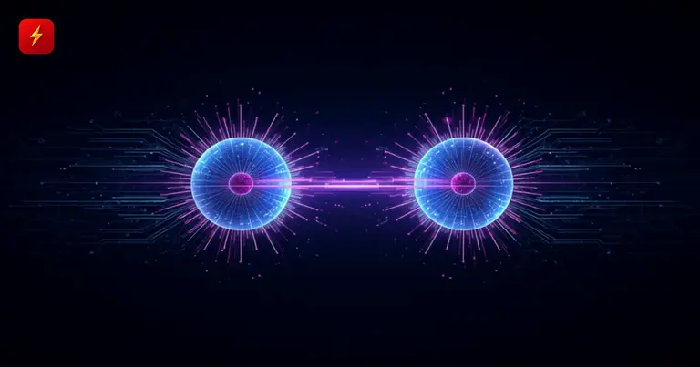 Two glowing entangled qubits connected by an energy beam — cover for D-Wave's dual-rail qubits news