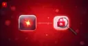 A cracked app icon and a magnifying glass with a lock, symbolizing a fake crypto wallet app in an app store
