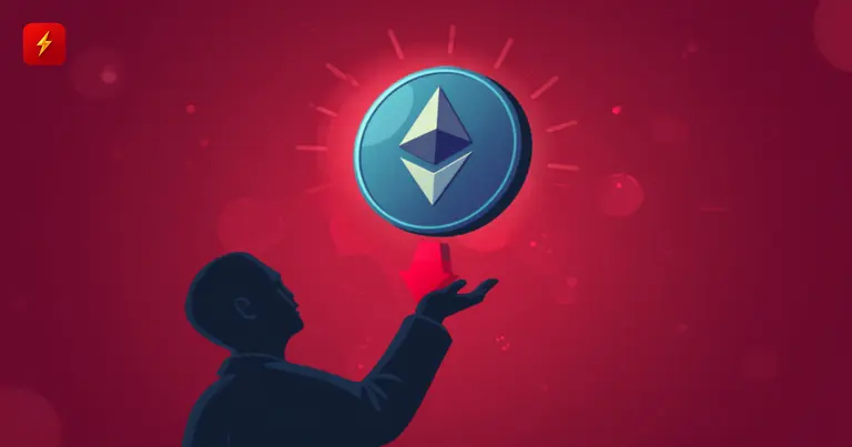 A trader's silhouette reaches for a falling Ethereum coin, symbolizing repeated dip-buying
