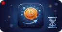 Bitcoin with an upward arrow and an hourglass, symbolizing the bounce ahead of the Fed decision
