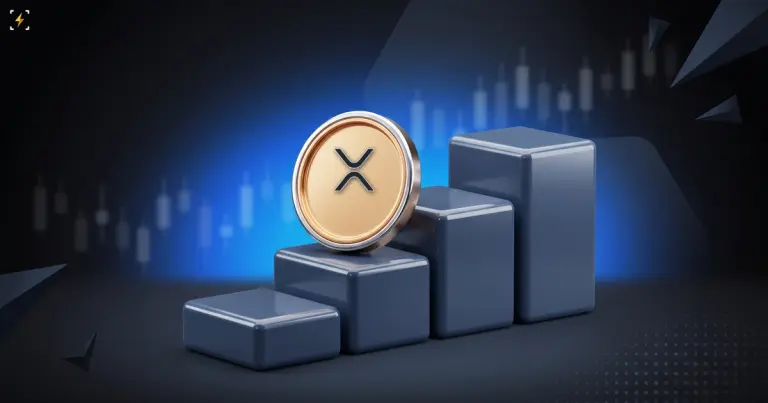 Монета XRP стоит на нижней ступени, две более высокие рядом остаются пустыми