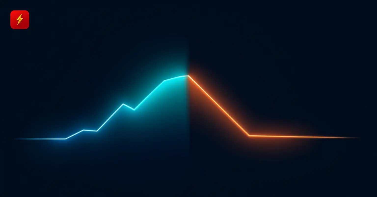 Blue rising line transitioning into a flat orange line - cover for the S&P 500 vs bitcoin divergence news