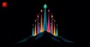 Flat vector illustration of a cluster of multicolored glowing spikes rising from a dark mountain silhouette, symbolizing several different altcoins surging at once this week