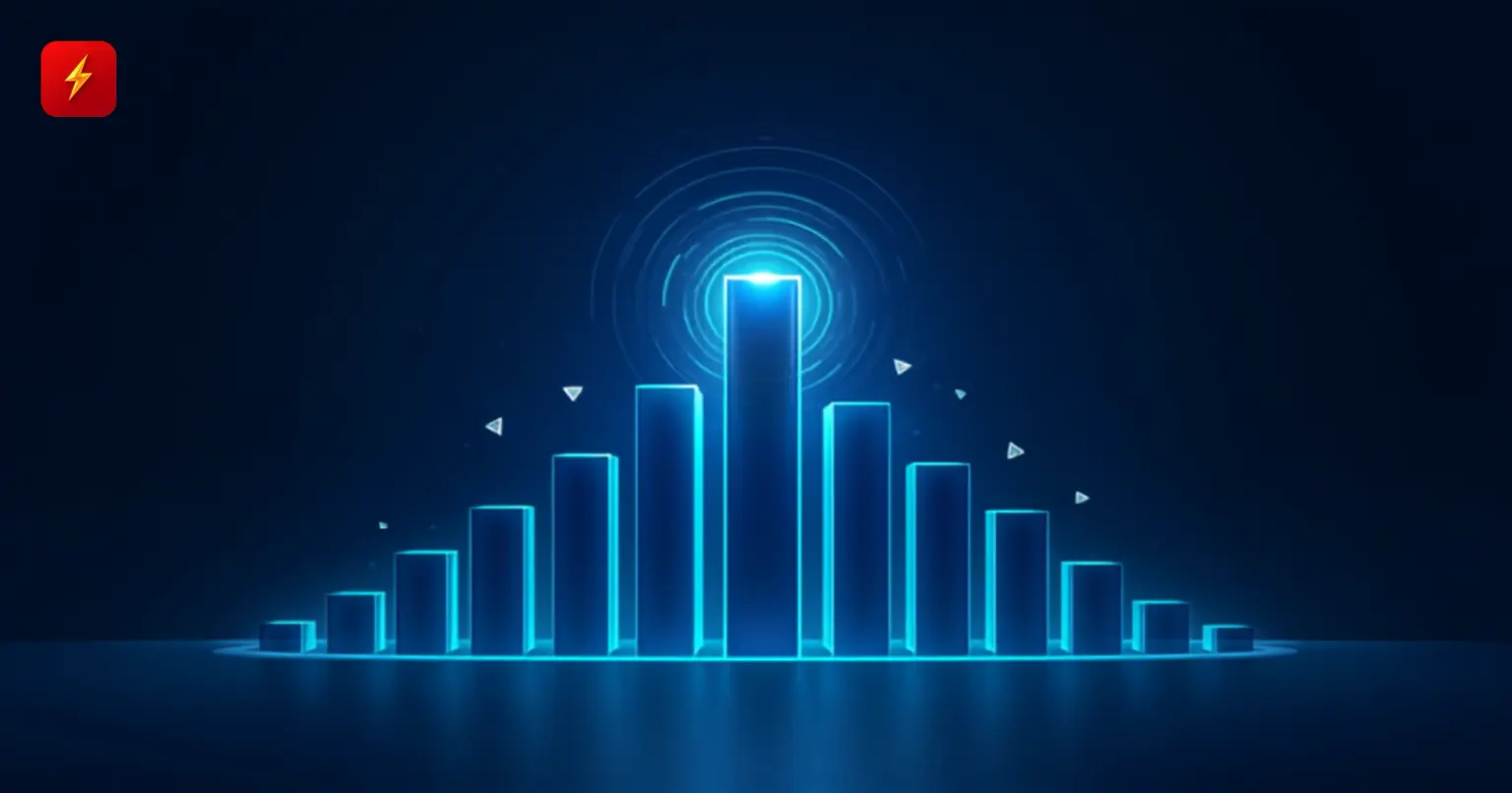A glowing bar chart with a dramatic central spike surrounded by rings of energy — cover for the Cardano 100%+ trading volume surge news