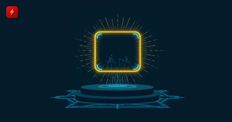 A glowing golden trading-card outline radiating light above a secure vault platform with circuit patterns, symbolizing the tokenization of physical collectible cards on blockchain
