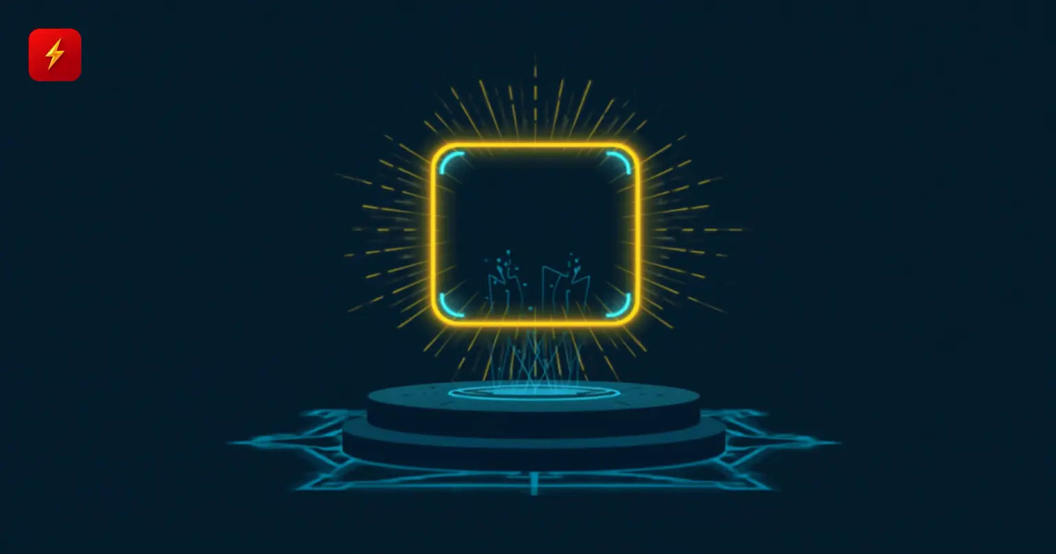 A glowing golden trading-card outline radiating light above a secure vault platform with circuit patterns, symbolizing the tokenization of physical collectible cards on blockchain