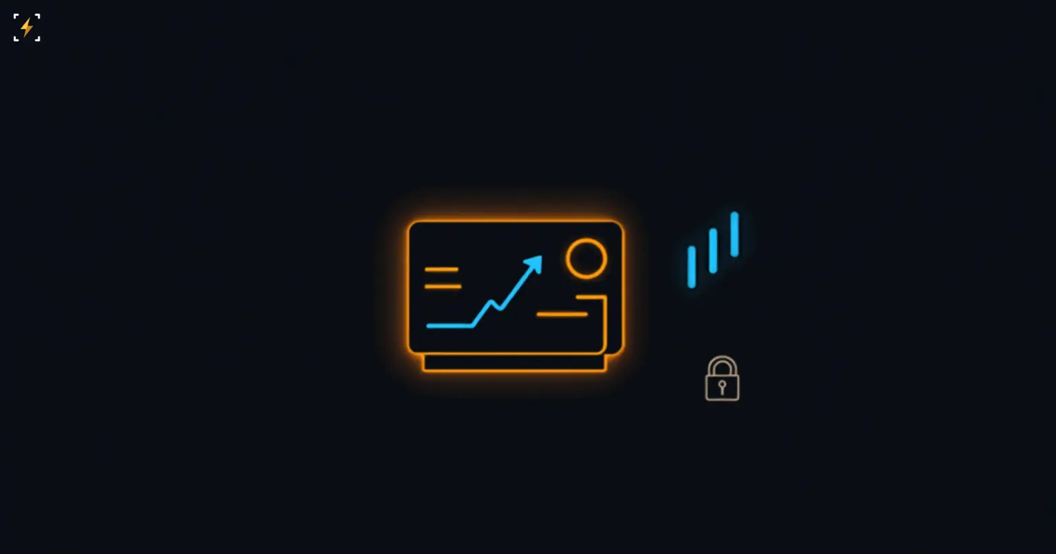 A glowing document with a rising price line next to a lock icon, symbolizing options that settle into real shares with capped risk