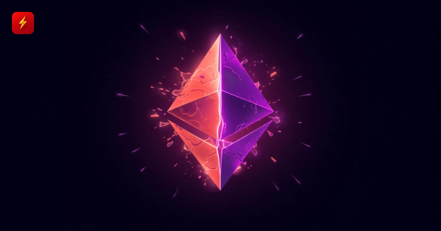 An Ethereum diamond symbol split down the middle into fiery orange and violet halves with a crack — cover for the EIP-8363 staking proposal backlash news