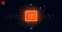 A glowing hot chip surrounded by snowflakes and a swarm of glowing nodes, symbolizing AI agents searching for cooling materials