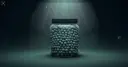 A matte glass jar packed with hundreds of small spheres under a green light, illustrating a perp DEX token with a very wide holder base