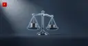 Glossy 3D scales with coins on a steel-blue background — symbolizing exchange comparison