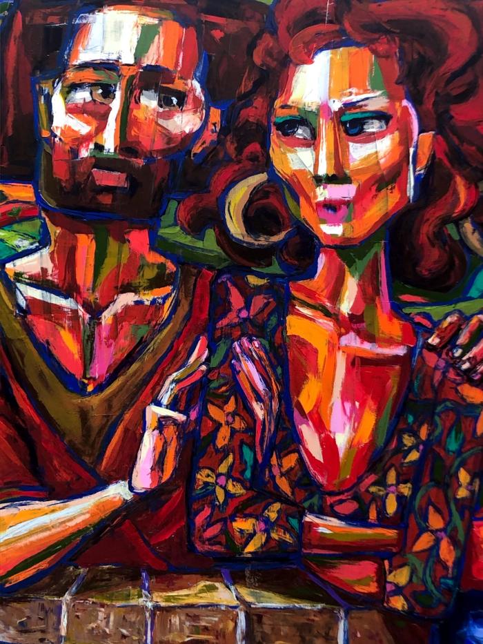 Pintura en la iglesia de Vandi: la mujer samaritana al encontrarse con Jesús