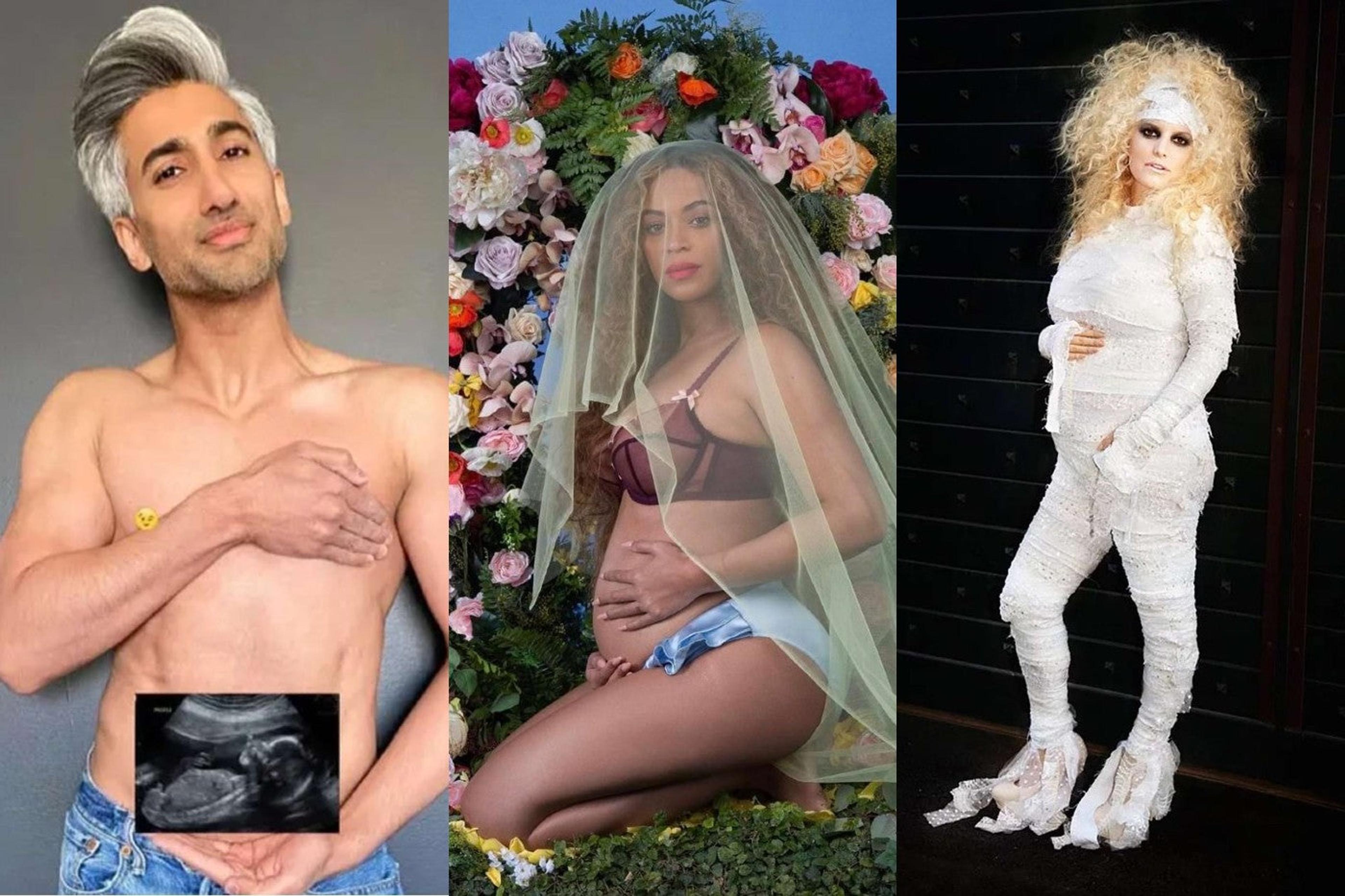 Celebrity pregnancy announcement photos from Tan France, Beyonce, and Jessica Simpson