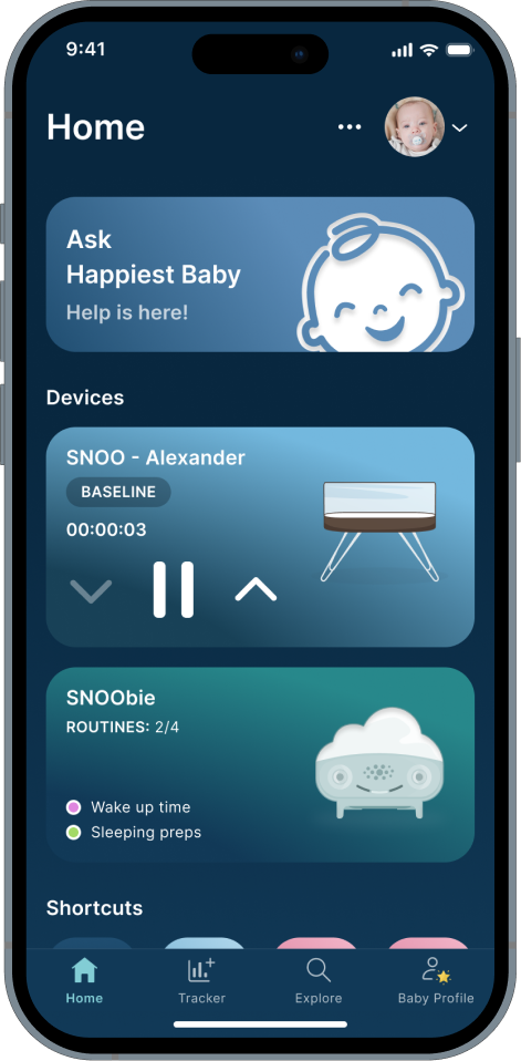 Happiest Baby App Home screen