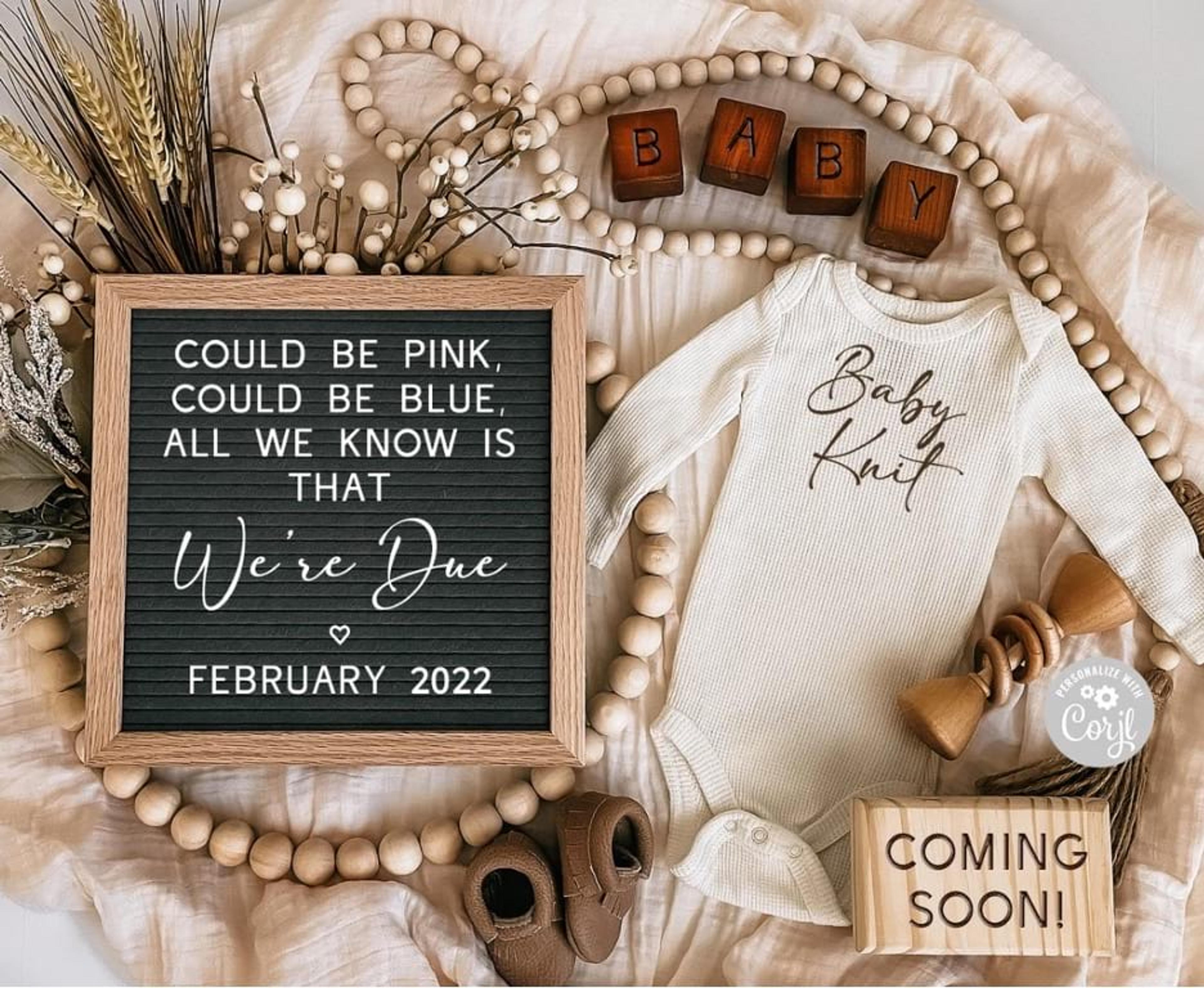 Neutral winter pregnancy announcement template