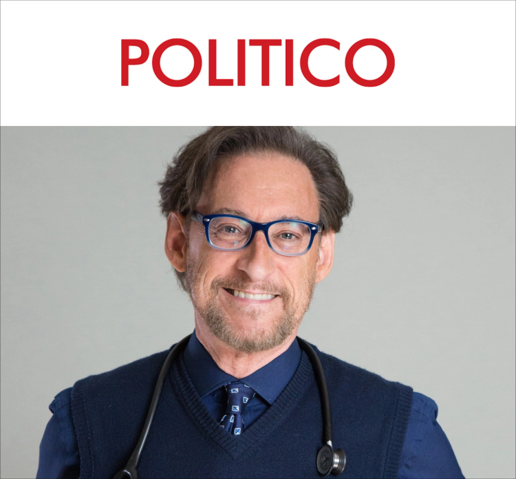 A magazine portrait photograph of Dr. Harvey Karp, founder of the SNOO bassinet