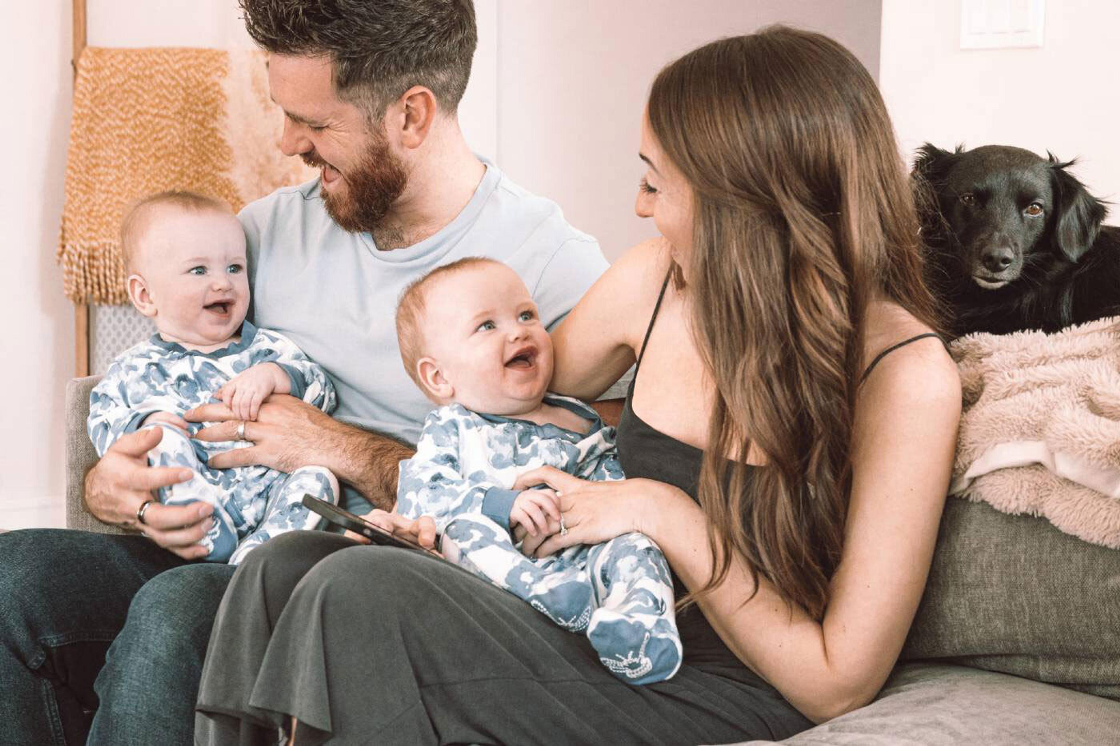 Mom and dad with twin babies