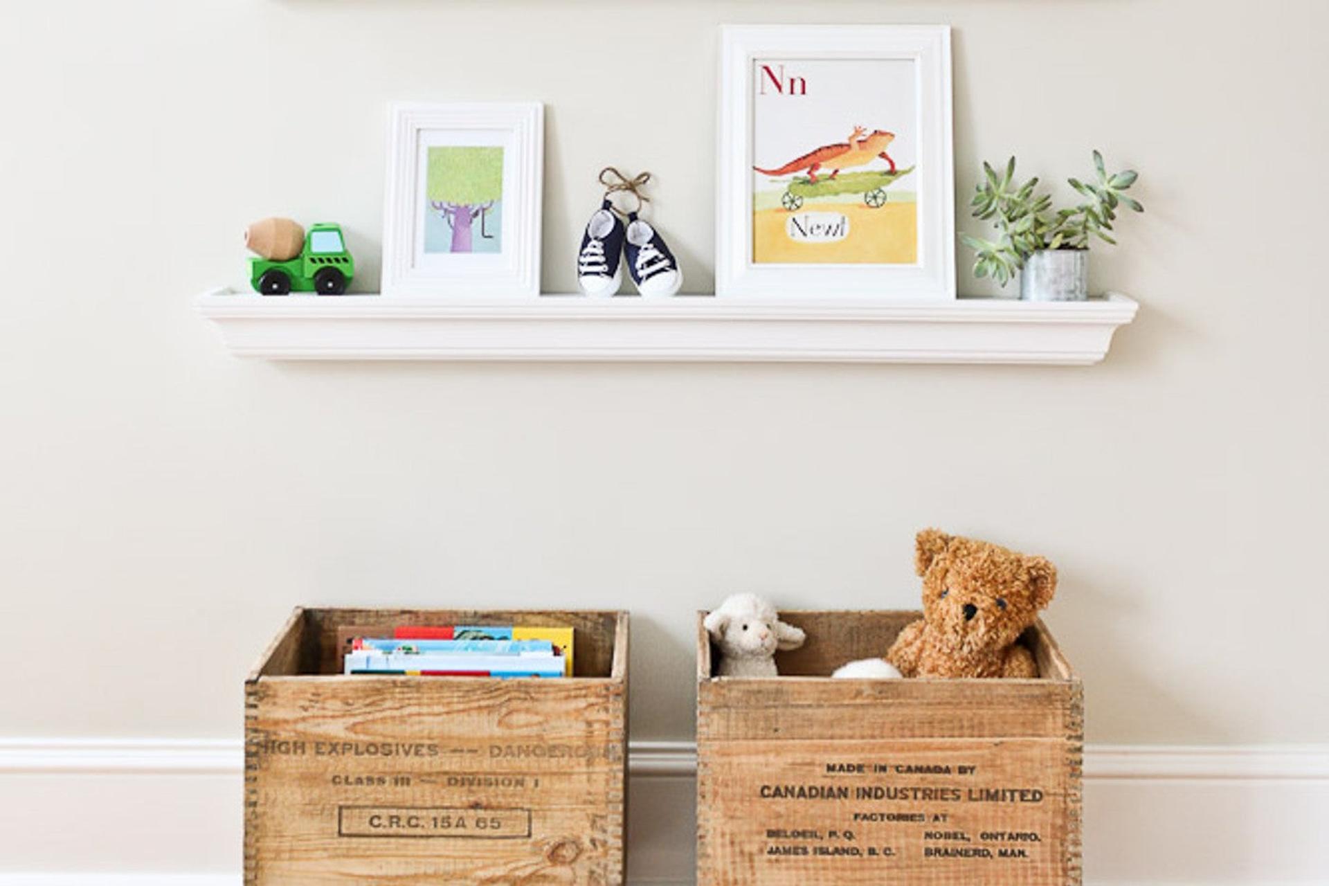Upcycled nursery toy crates and decor