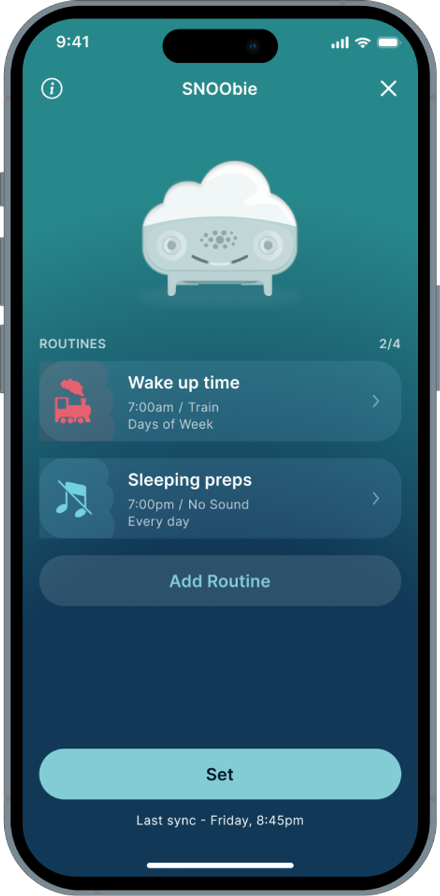 Happiest Baby App SNOObie routines screen