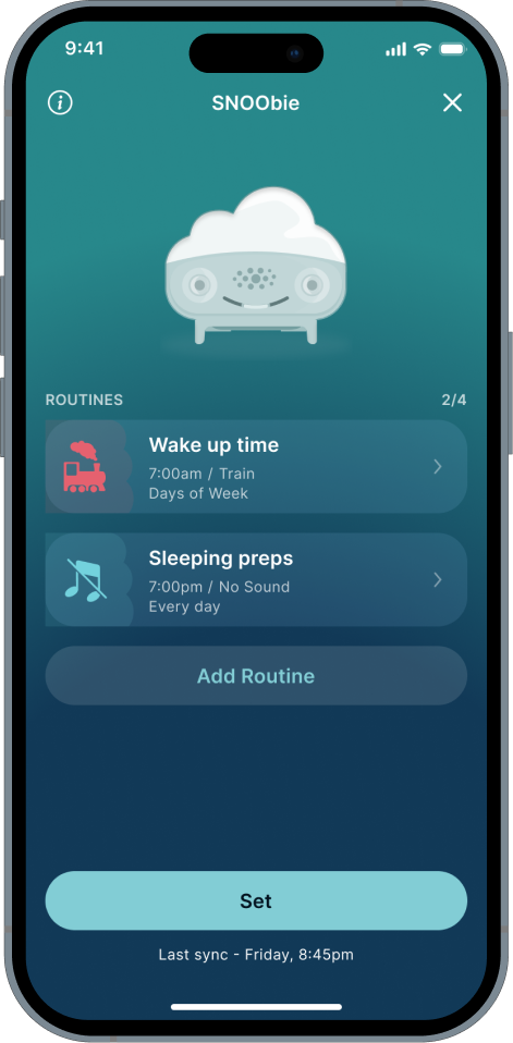 Happiest Baby App SNOObie routines screen