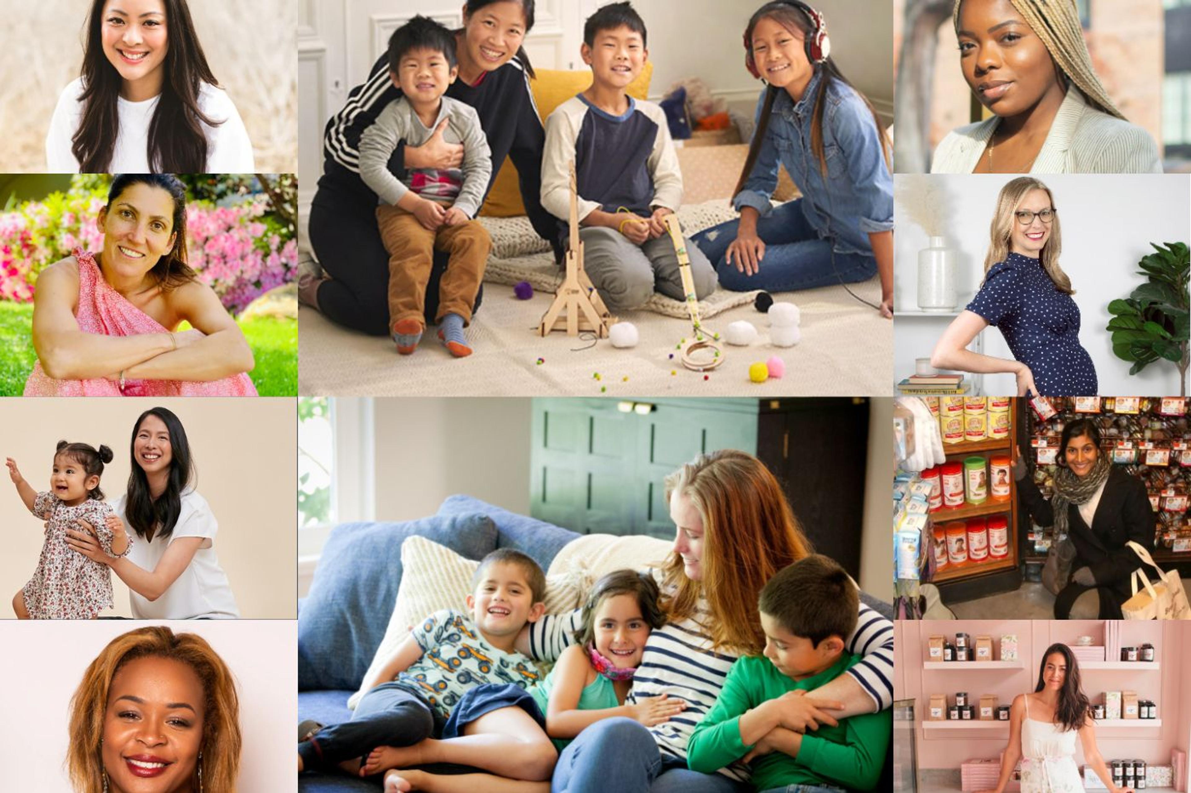 A collage of moms who own baby and kid brands