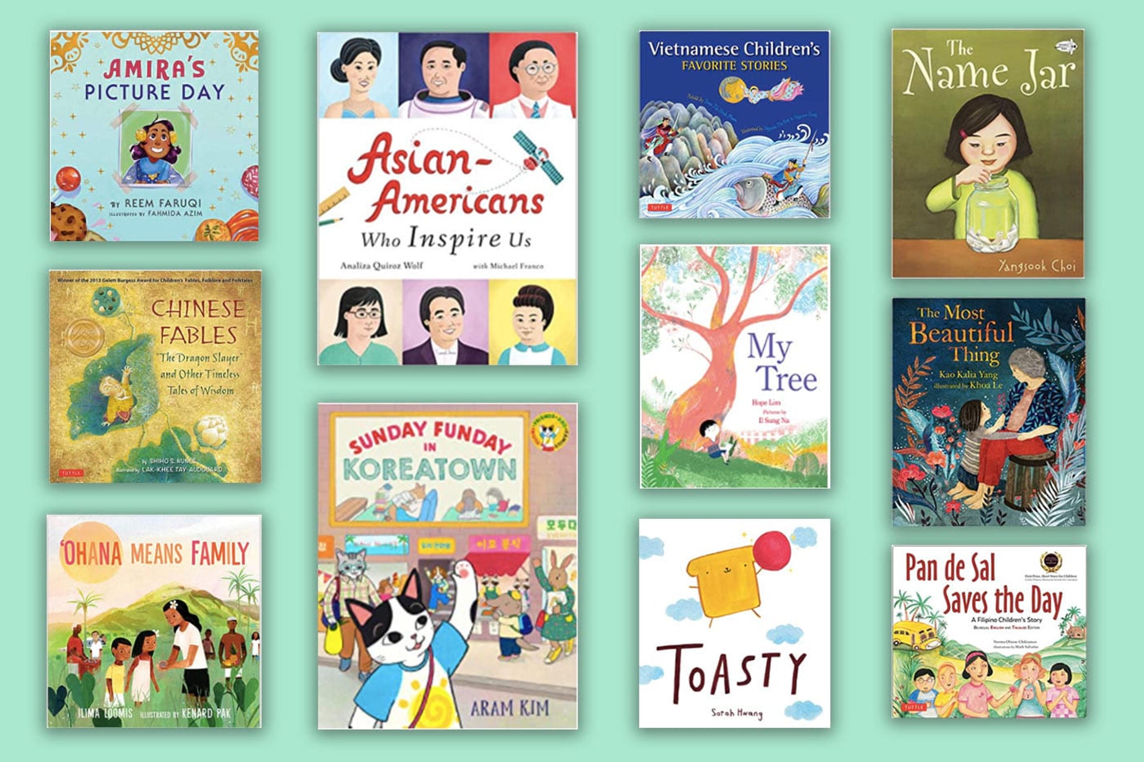 The covers of different children's books that celebrate AAPI heritage.