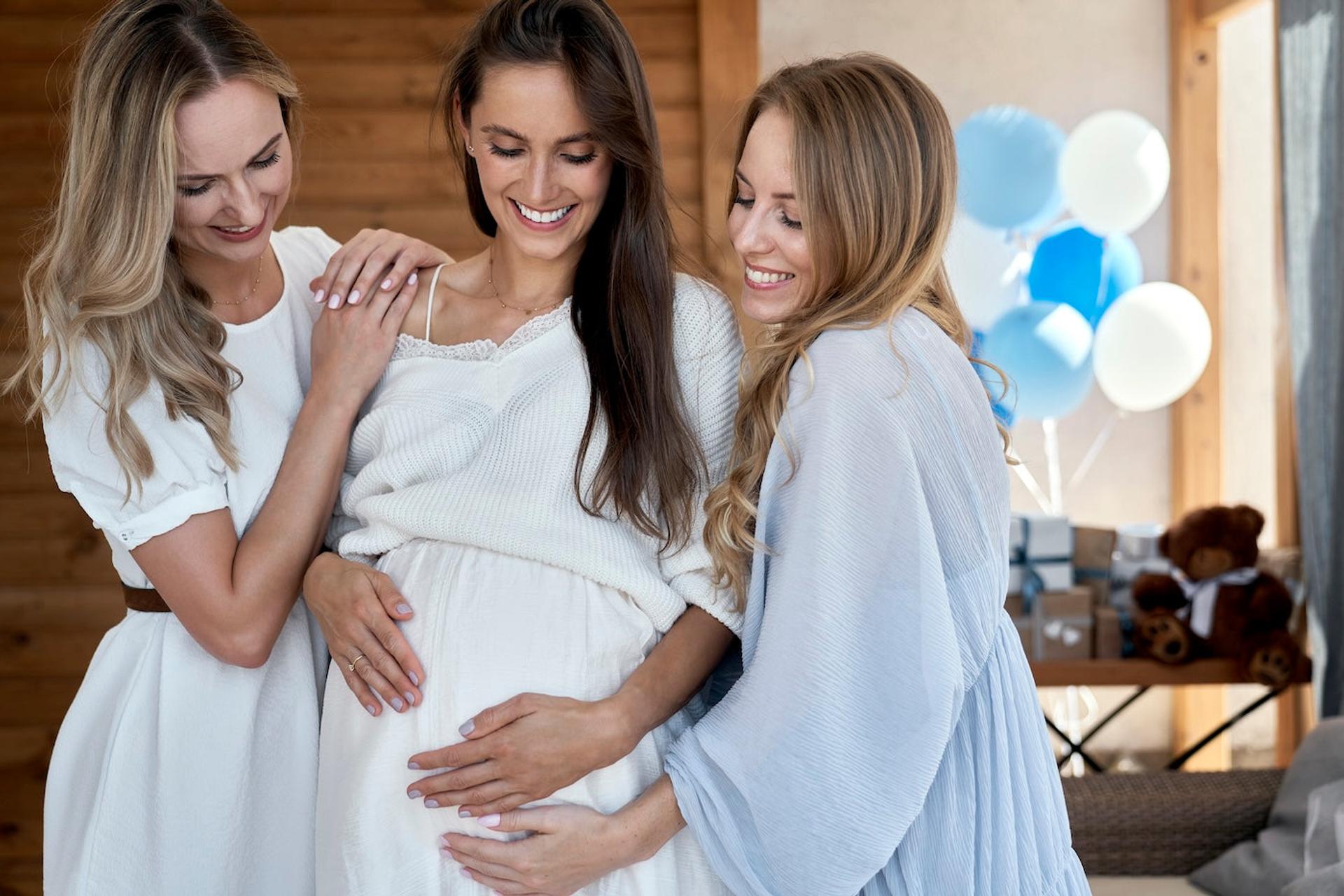Three women at a baby shower