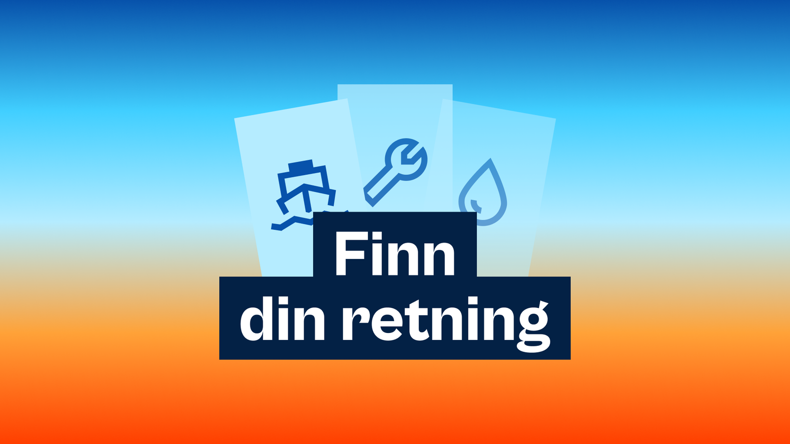 "Finn din retning" med en kortvifte med tre ikoner bak.