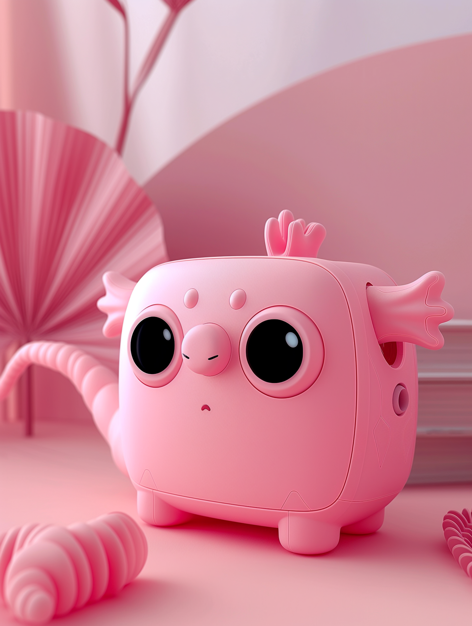 Pink toy robot with big round eyes