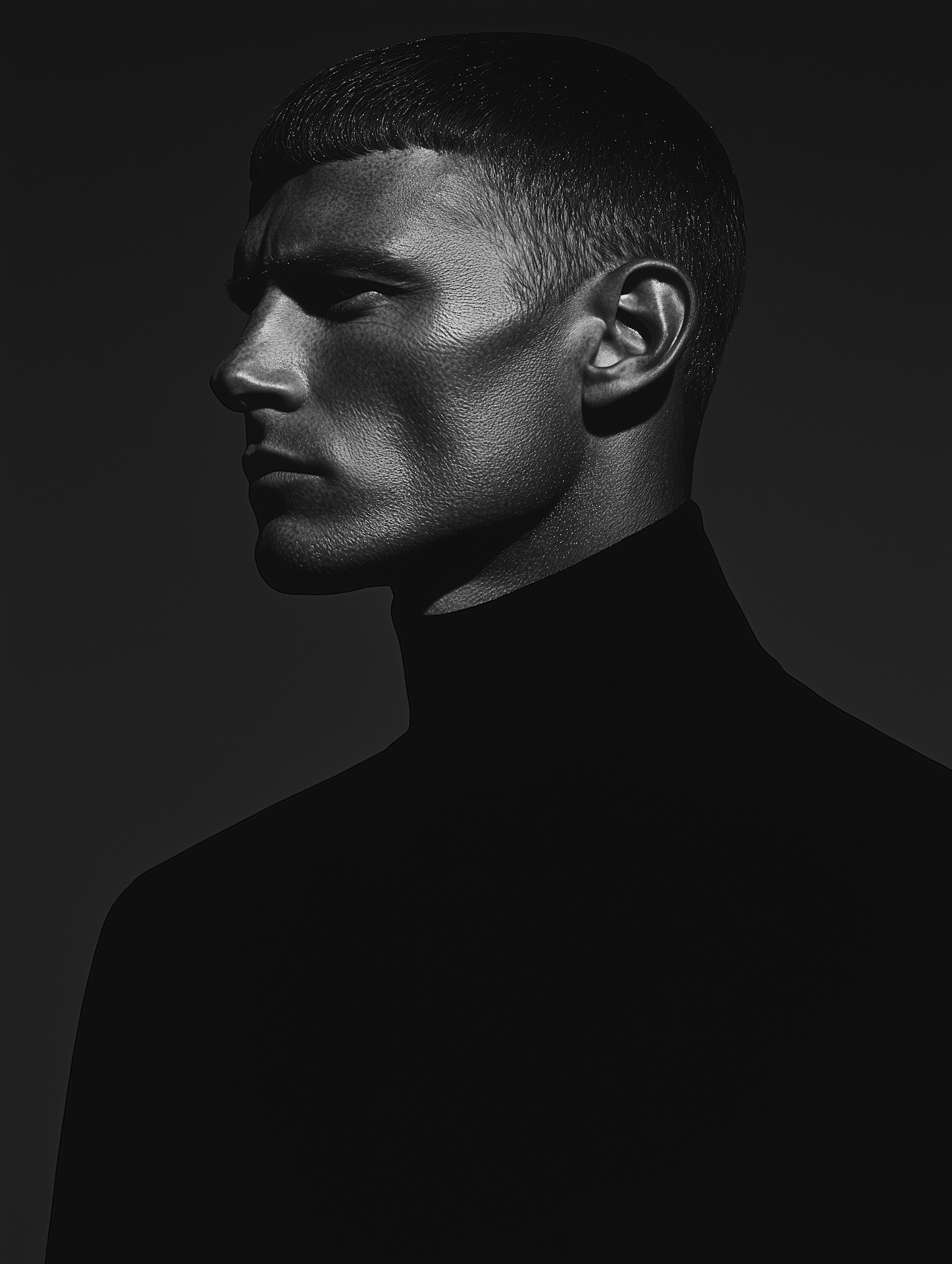 Black-and-white portrait of Daniel Reyes in a turtleneck