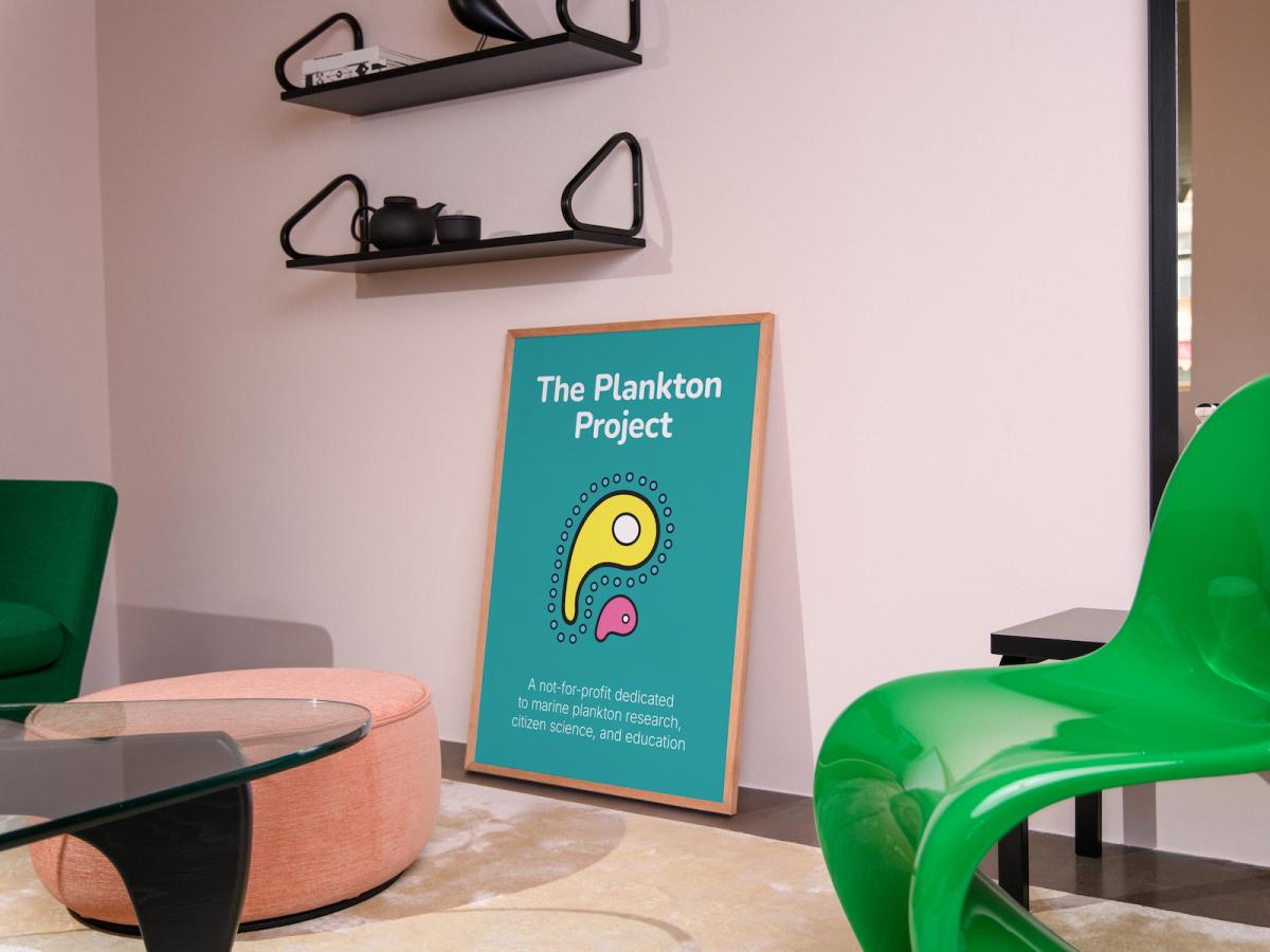 An image of a Plankton Project poster resting against a wall